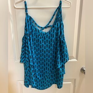 Torrid Blue and Black pineapple Patterned double layer chiffon tank